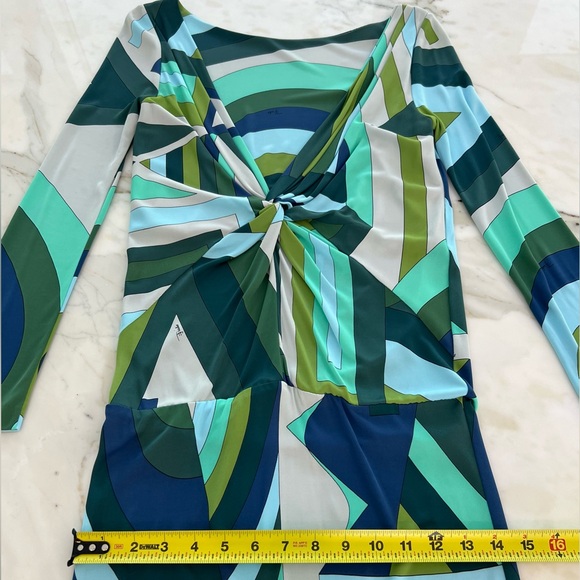 EMILIO PUCCI GREEN MULTI ICONIC PRINT CONVERTIBLE DRESS SIZE IT 42 / US 8 NWOTS! - Picture 9 of 17